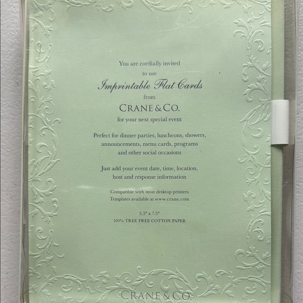 Crane & Co. Printable Flat Cards Soft Mint Green - Party Special Event Celebrate
